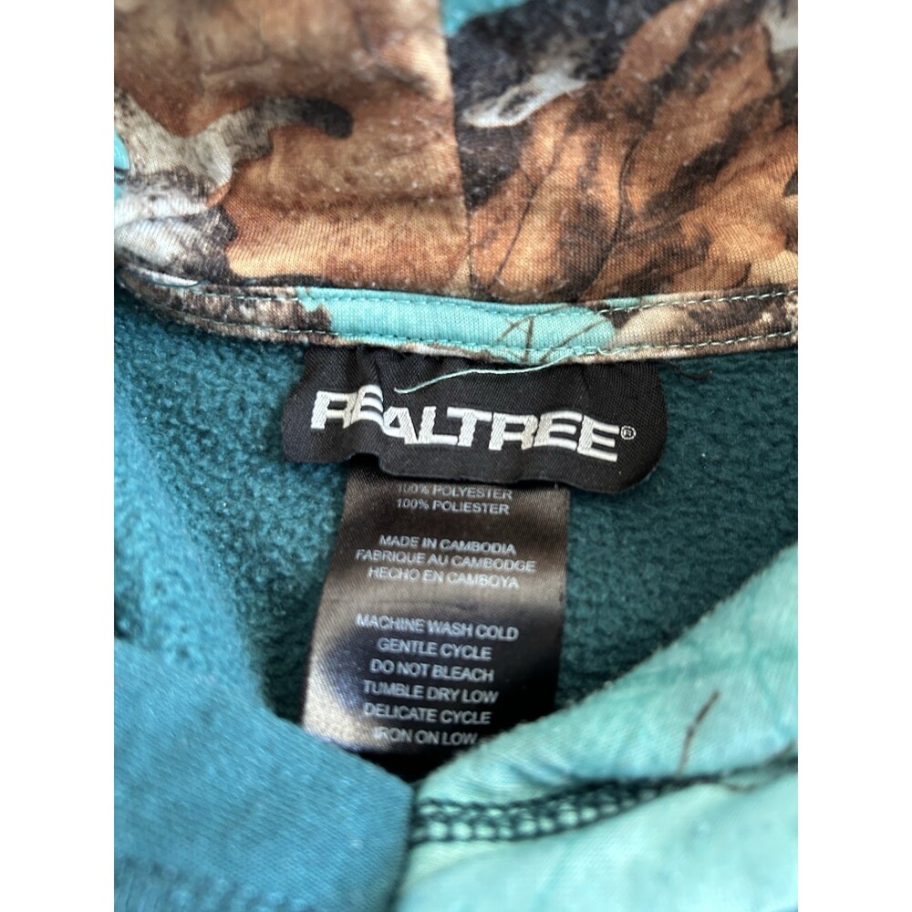Hoodie Sz M By Realtree Dark Teal With Graphic , Hood Lined In Flannel Print - Picture 7 of 7